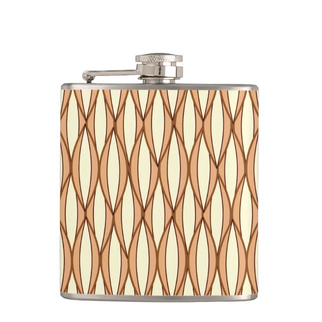 Mid-Century Ribbon Print - camel tan and cream Hip Flask (Front)