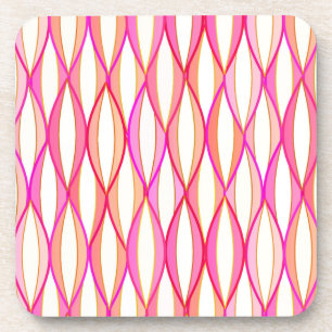 Mid-Century Ribbon Print - coral and pink Coaster