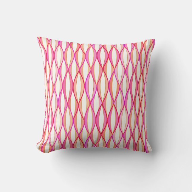 Mid-Century Ribbon Print - coral and pink Cushion (Front)
