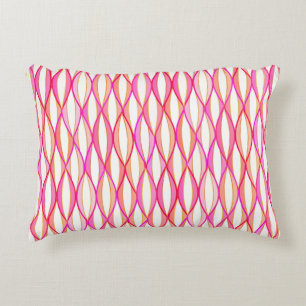 Mid-Century Ribbon Print - coral and pink Decorative Cushion
