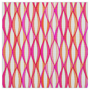Mid-Century Ribbon Print - coral and pink Fabric