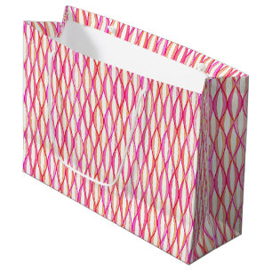 Mid-Century Ribbon Print - coral and pink Large Gift Bag