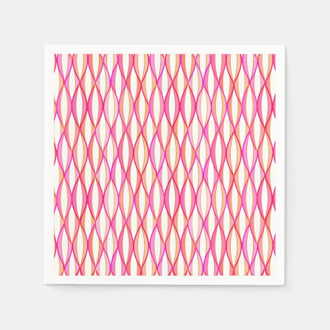 Mid-Century Ribbon Print - coral and pink Napkin (Front)