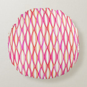 Mid-Century Ribbon Print - coral and pink Round Cushion