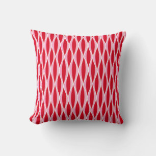Mid-Century Ribbon Print, Deep Coral Red and Pink Cushion