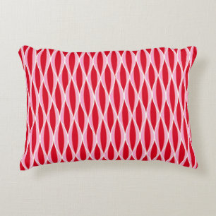 Mid-Century Ribbon Print, Deep Coral Red and Pink Decorative Cushion