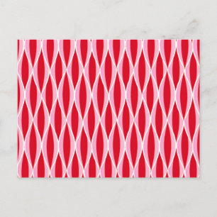 Mid-Century Ribbon Print, Deep Coral Red and Pink Postcard
