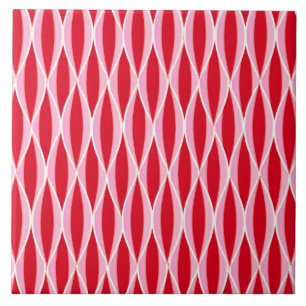 Mid-Century Ribbon Print, Deep Coral Red and Pink Tile