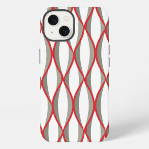 Mid-Century Ribbon Print - grey, white, red iPhone 13 Case