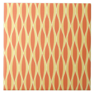 Mid-Century Ribbon Print - orange and yellow Ceramic Tile