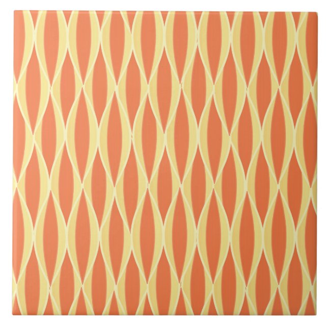 Mid-Century Ribbon Print - orange and yellow Ceramic Tile (Front)