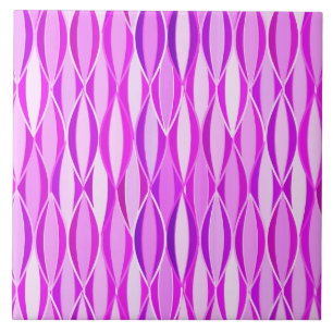 Mid-Century Ribbon Print - orchid and violet Ceramic Tile