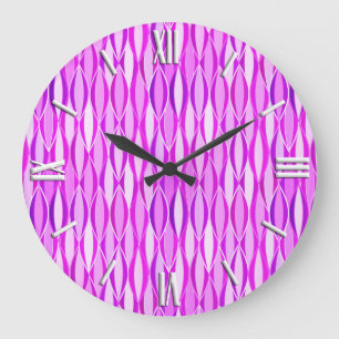 Mid-Century Ribbon Print - orchid and violet Large Clock