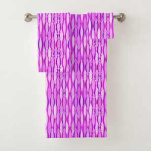Mid-Century Ribbon Print, Orchid Pink and Violet Bath Towel Set