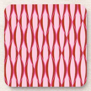 Mid-Century Ribbon Print - pink and burgundy Coaster