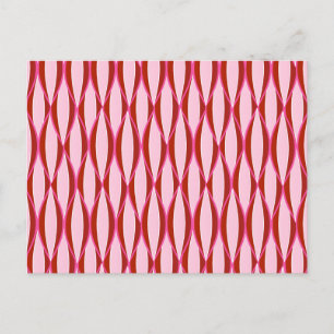 Mid-Century Ribbon Print - pink and burgundy Postcard