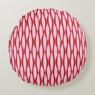 Mid-Century Ribbon Print - pink and burgundy Round Cushion