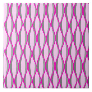 Mid-Century Ribbon Print - pink and grey / grey Ceramic Tile