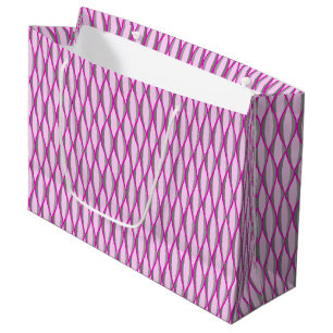 Mid-Century Ribbon Print - pink and grey / grey Large Gift Bag
