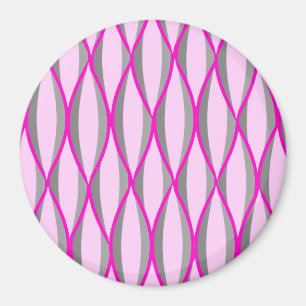 Mid-Century Ribbon Print - pink and grey / grey Magnet