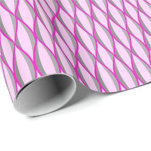 Mid-Century Ribbon Print - pink and grey / grey Wrapping Paper