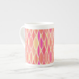 Mid-Century Ribbon Print - pink, coral and gold Bone China Mug