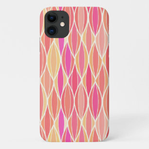 Mid-Century Ribbon Print - pink, coral and gold iPhone 11 Case