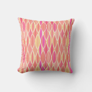 Mid-Century Ribbon Print - pink, coral and gold Cushion