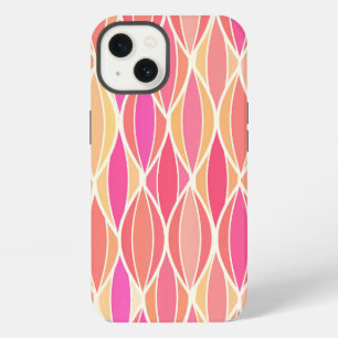 Mid-Century Ribbon Print - pink, coral and gold iPhone 13 Case