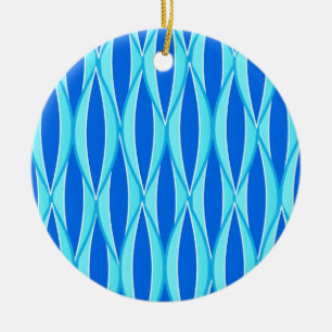 Mid-Century Ribbon Print - shades of blue Ceramic Tree Decoration