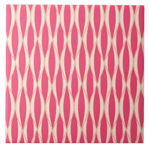 Mid-Century Ribbon Print - shades of coral Ceramic Tile