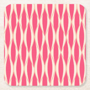 Mid-Century Ribbon Print - shades of coral Square Paper Coaster