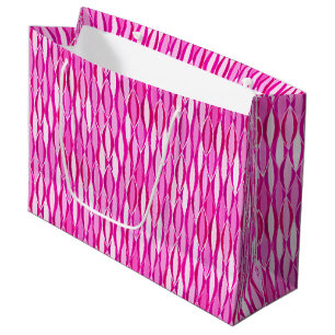 Mid-Century Ribbon Print - shades of fuchsia pink Large Gift Bag