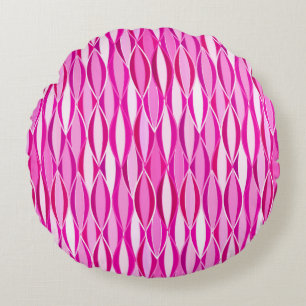 Mid-Century Ribbon Print - shades of fuchsia pink Round Cushion