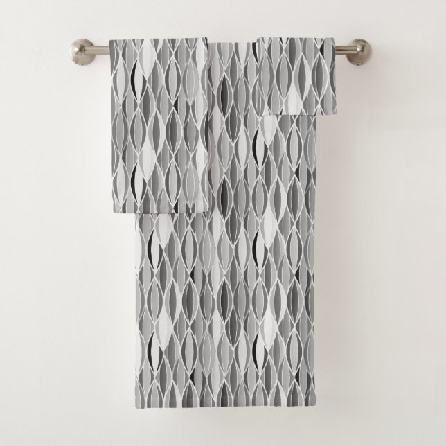 Mid-Century Ribbon Print, Shades of Grey / Grey Bath Towel Set (Insitu)