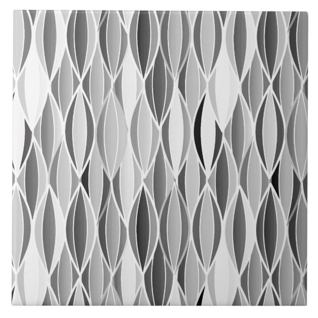 Mid-Century Ribbon Print - shades of grey / grey Ceramic Tile (Front)
