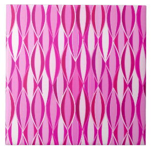 Mid-Century Ribbon Print - shades of magenta pink Ceramic Tile