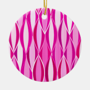 Mid-Century Ribbon Print - shades of magenta pink Ceramic Tree Decoration