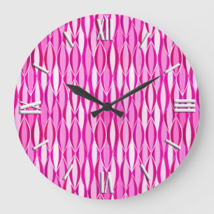 Mid-Century Ribbon Print - shades of magenta pink Large Clock