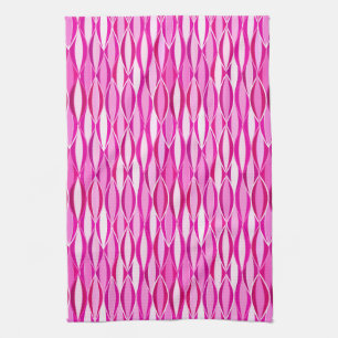 Mid-Century Ribbon Print - shades of magenta pink Tea Towel