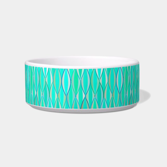 Mid-Century Ribbon Print - shades of turquoise Bowl (Left)