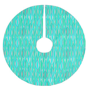 Mid-Century Ribbon Print - shades of turquoise Brushed Polyester Tree Skirt