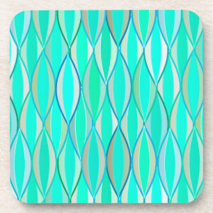 Mid-Century Ribbon Print - shades of turquoise Coaster