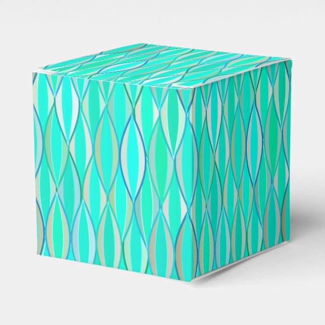 Mid-Century Ribbon Print - shades of turquoise Favour Box (Front Side)