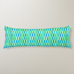 Mid-Century Ribbon Print - turquoise and lime Body Cushion