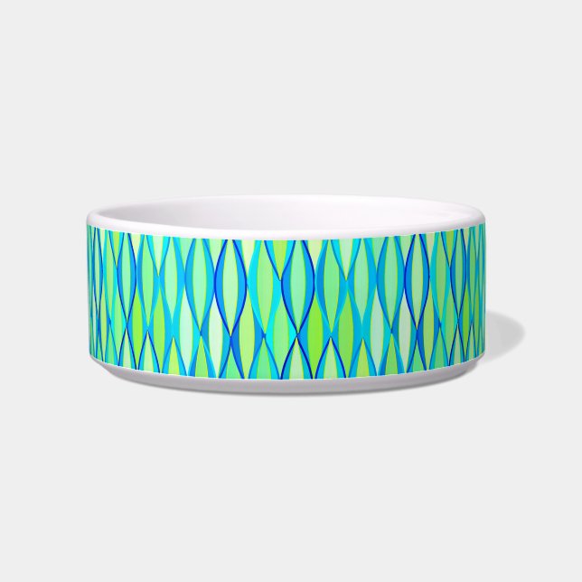 Mid-Century Ribbon Print - turquoise and lime Bowl (Left)