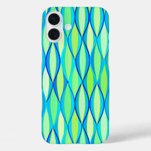 Mid-Century Ribbon Print - turquoise and lime iPhone 16 Plus Case