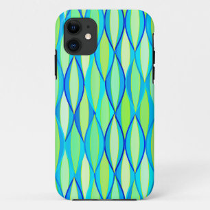 Mid-Century Ribbon Print - turquoise and lime iPhone 11 Case