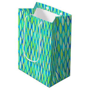 Mid-Century Ribbon Print - turquoise and lime Medium Gift Bag
