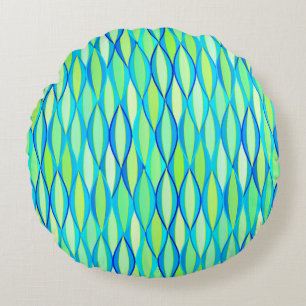 Mid-Century Ribbon Print - turquoise and lime Round Cushion